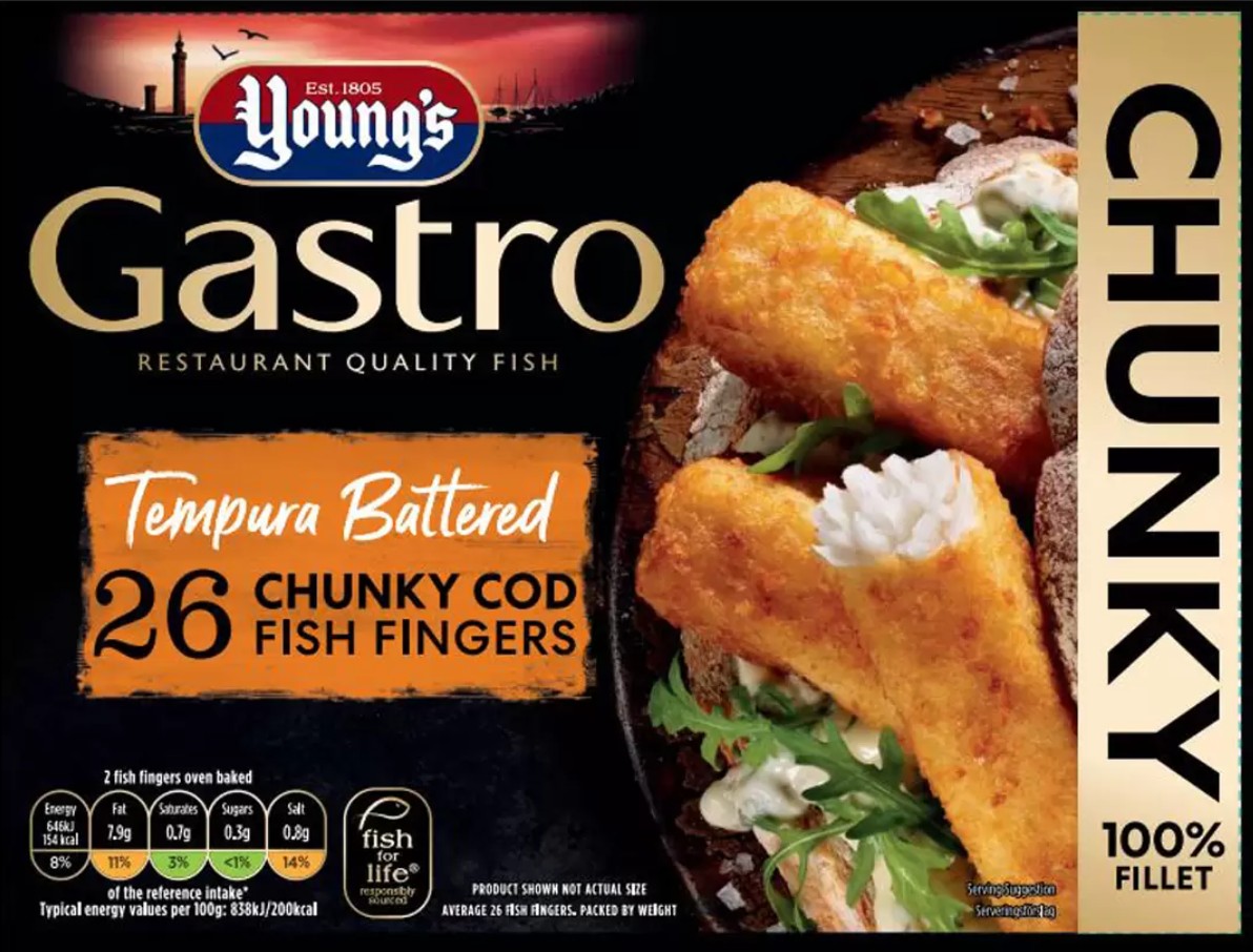 Young's Gastro Tempura Battered Chunky Cod Fish Fingers, 26 Pack / 1kg